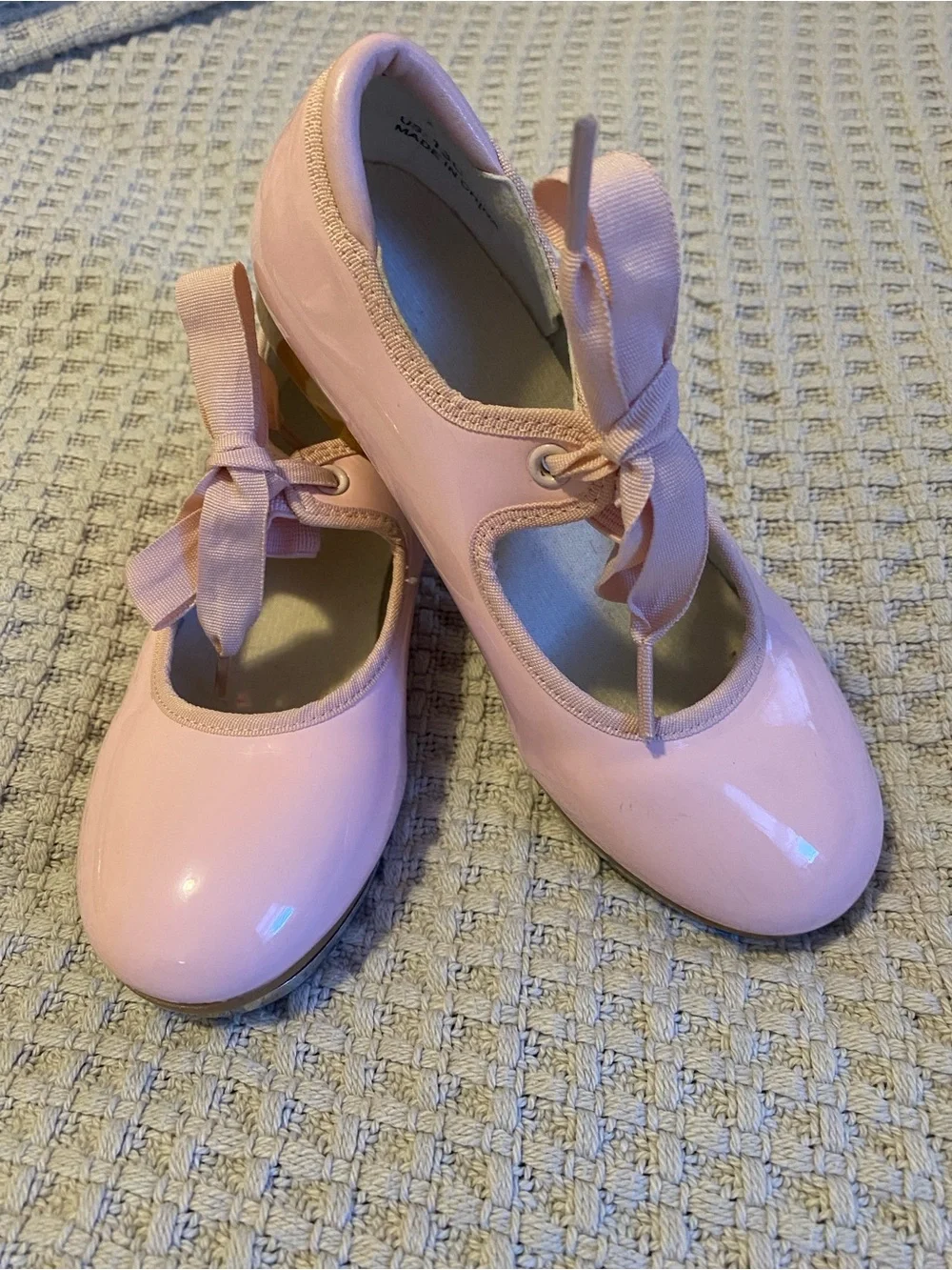 Girls Pink Patent Mary Jane Tap Dance Shoes with Ribbon Tie